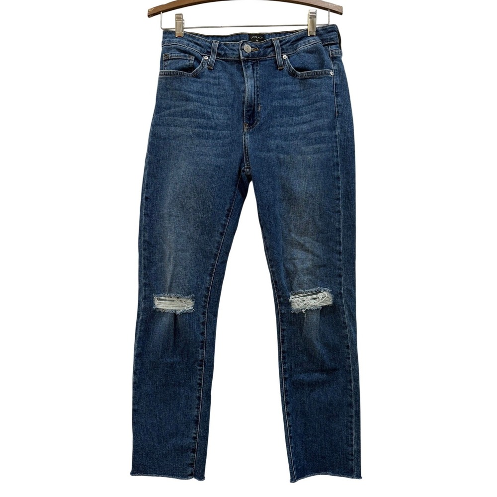 Just Black Denim High Rise Jeans Medium Wash Distressed Raw Hem Sz 29 Inseam 26"